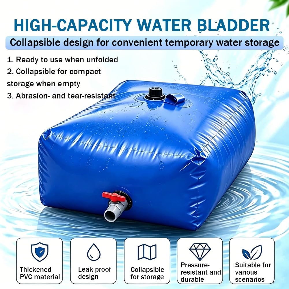 Zfmnoyev Depósito Flexible De Agua De Alta Resistencia (Capacidad De 132 A 2641 Galones), Bolsa Contenedora Portátil Y Plegable para Almacenamiento De Agua, Bolsa Flexible(1x1x0.5m-500L/132Gal)