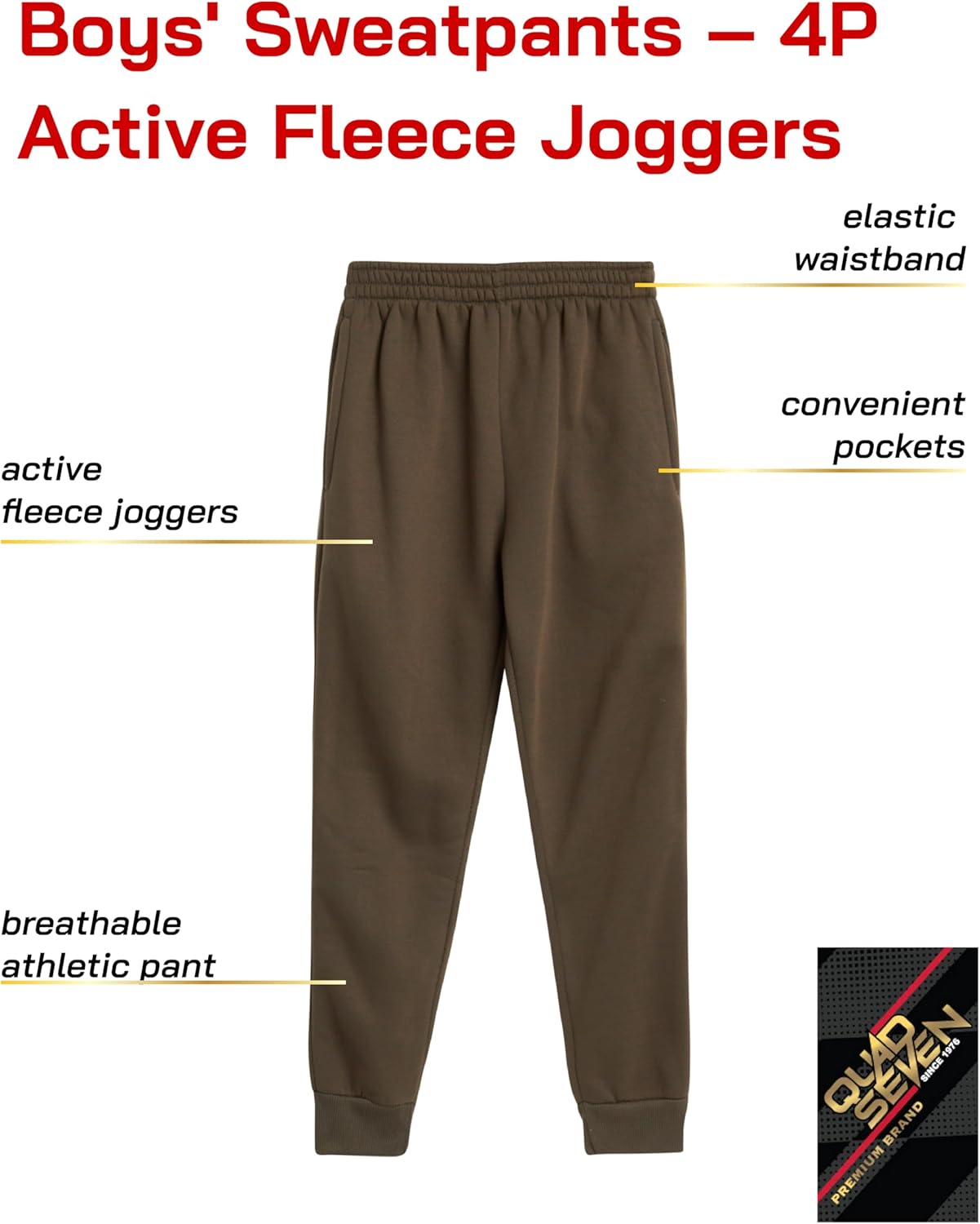 Quad Seven Boys Sweatpants - 4 Pack Soft Active Fleece Boys Joggers - Performance Athletic Pants for Kids with Pockets (4-18) - Image 2