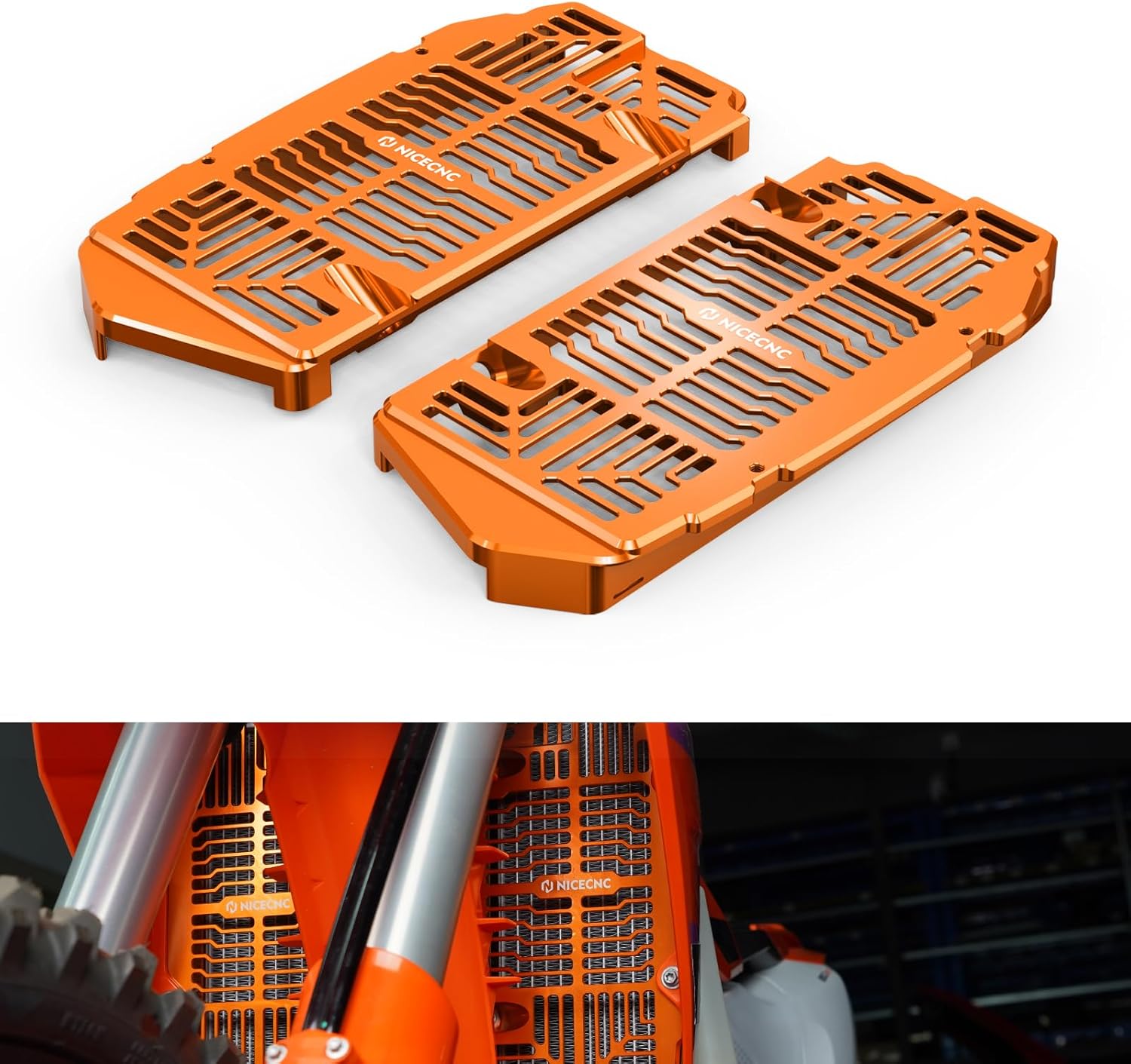 NICECNC Orange Radiator Guards Protection Cover Compatible with KTM 125-450 XC SX XCF SXF 2023-24 150-500 EXC EXCF XCW XCF-W XW-F 2024,Compatible with Husqvarna 125-450 FC FX TX TC 2023-24,See fitment