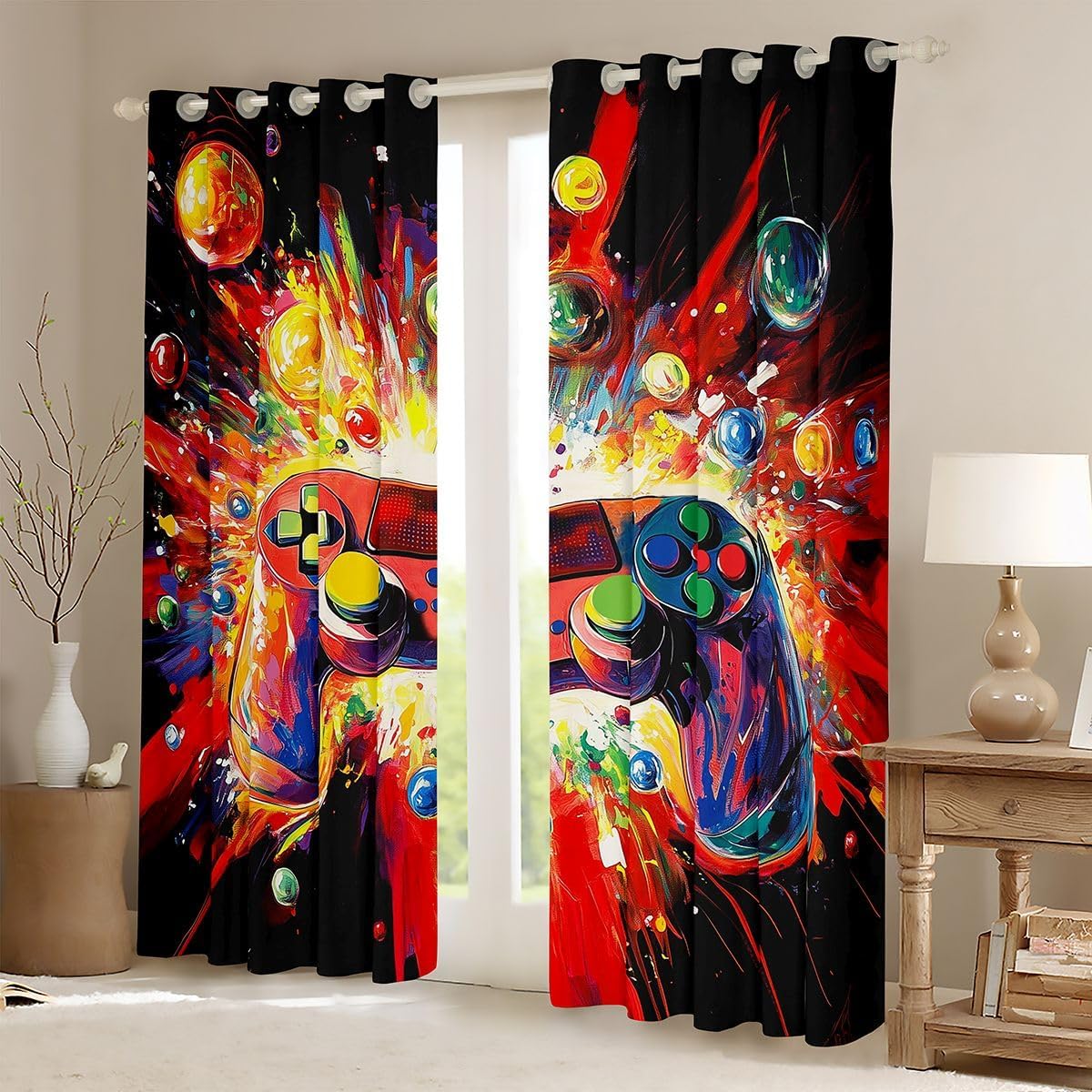Feelyou Game Consoles Boys Curtains for Bedroom Living Room Space Universe Gaming Blackout Shades Colorful Gaming Room Darkening Curtain Window Treatments, 2 Panels 42 x 84 Inch Decor image 2