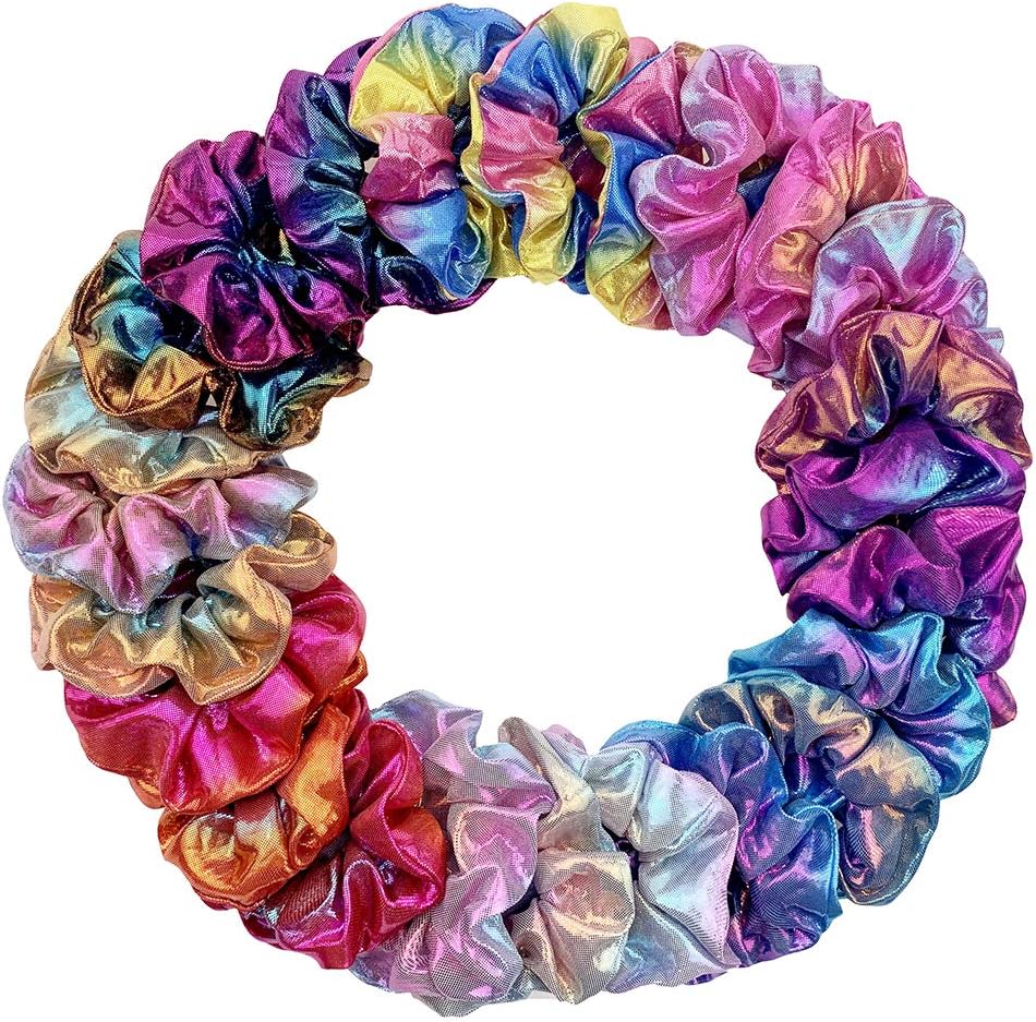 Miuance 24 Pack 8 Colors Hair Scrunchies Hair Ties,Large Chiffon Flower Hair Bands, Shiny Metallic Scrunchies Hair Ropes, Hair Accessories Ropes Scrunchie for Women & Girls (24 pack 2)