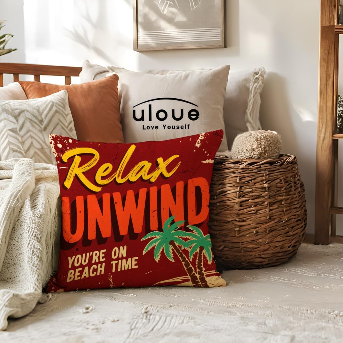 Coastal Beach Throw Pillow Covers 4Pack Ocean Nautical Design with Quotes and Palm Trees Decorative Pillowcases Summer Beach House Cushion Covers 18×18 inch for Coastal Home Decor(Multi) image 3