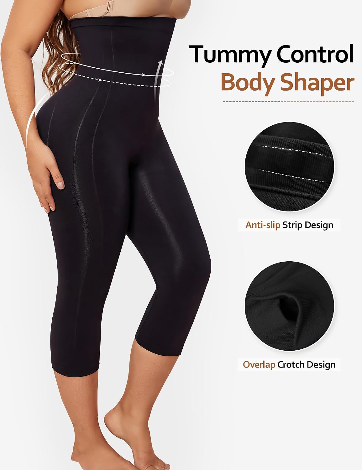 Capri Shapewear Leggings for Women Tummy Control High Waisted Seamless Body Shaper Butt Lift Thigh Slimmer