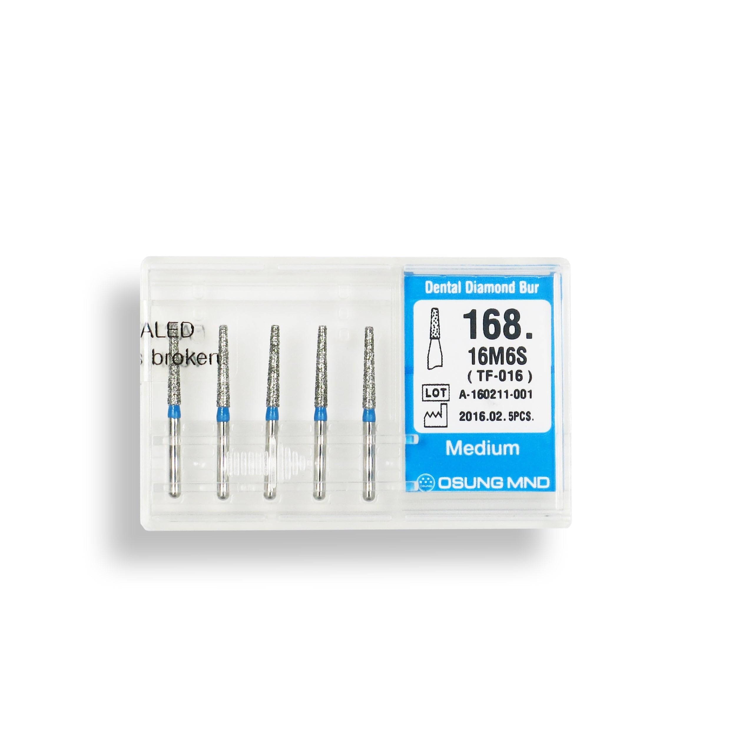 Conical, Truncated 1.6 mm Dia. Medium Grit Diamond Dental Bur 25 Pcs. 168.16M6S