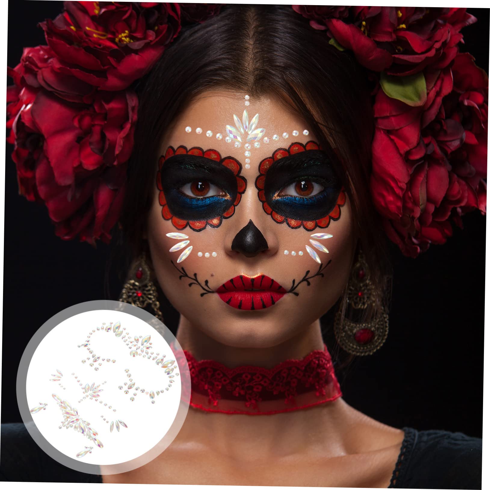 Didiseaon 9 Hojas brillan en las gemas oscuras de la cara pegatinas maquillaje de halloween día de muertos sirena de de imitación pegatinas joyas para la cara pedrería luminoso