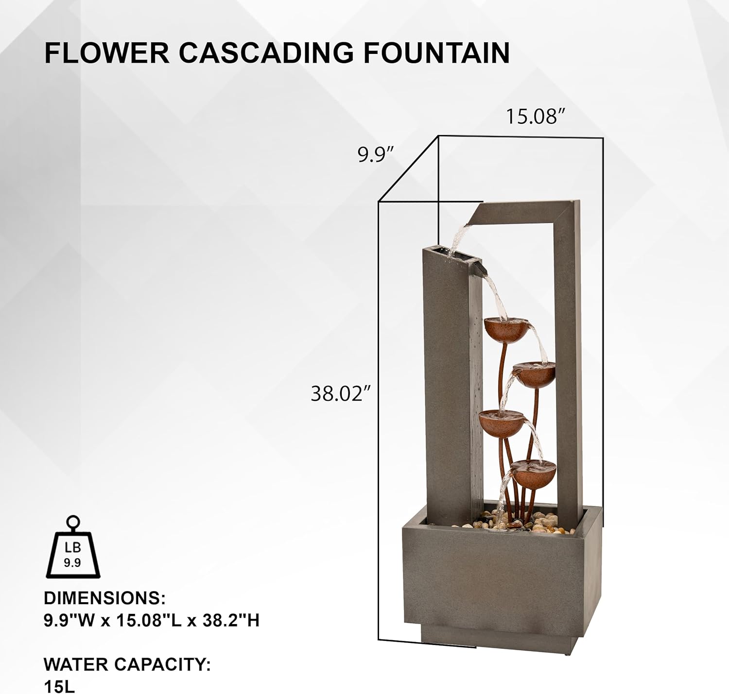 XBrand 38" Tall Metal Sculptural Flower Multi-Tier Freestanding Water Fountain for Indoor & Outdoor Use, Decorative Garden Patio Backyard Water Feature, Gray and Bronze