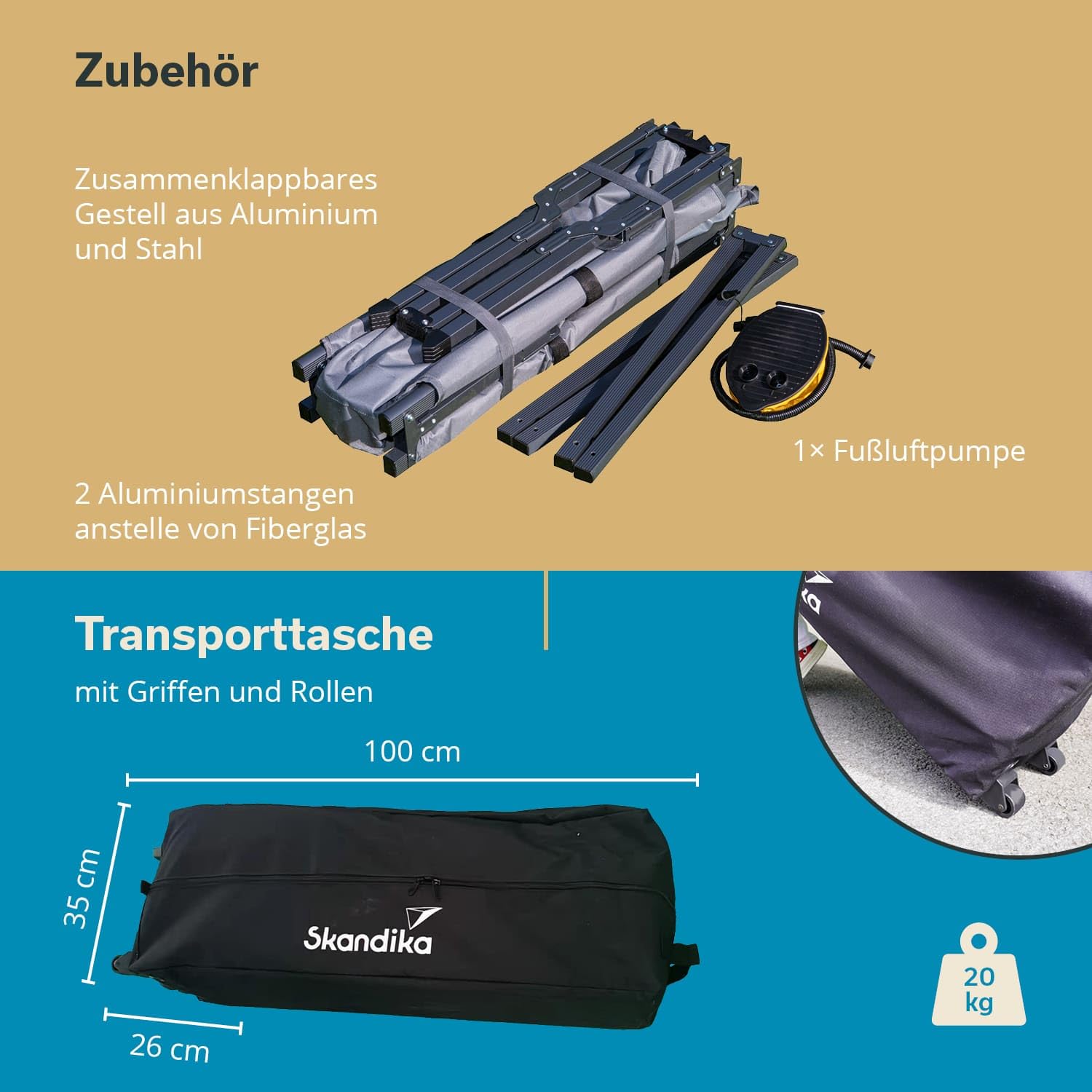 Skandika Zeltliege Haug für 2 Personen | Zelt Bett, erhöhtes Campingbett, aufblasbare Luftmatratze, wasserdicht, Outdoor Feldbett, bis 160 kg | 4in1 Angelzelt, Bettzelt, Karpfenliege, Feldbettzelt
