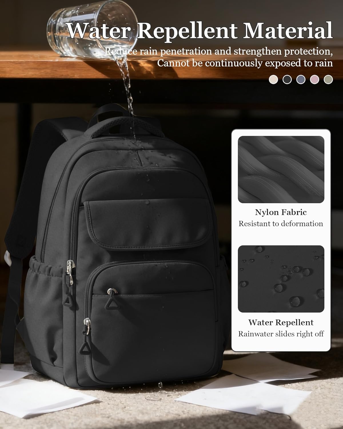 Black School Backpack for Women Men Cute Backpack for College Students Lightweight High School bag for Teens Girls Boys Waterproof Casual Daypacks Bookbag - Image 7