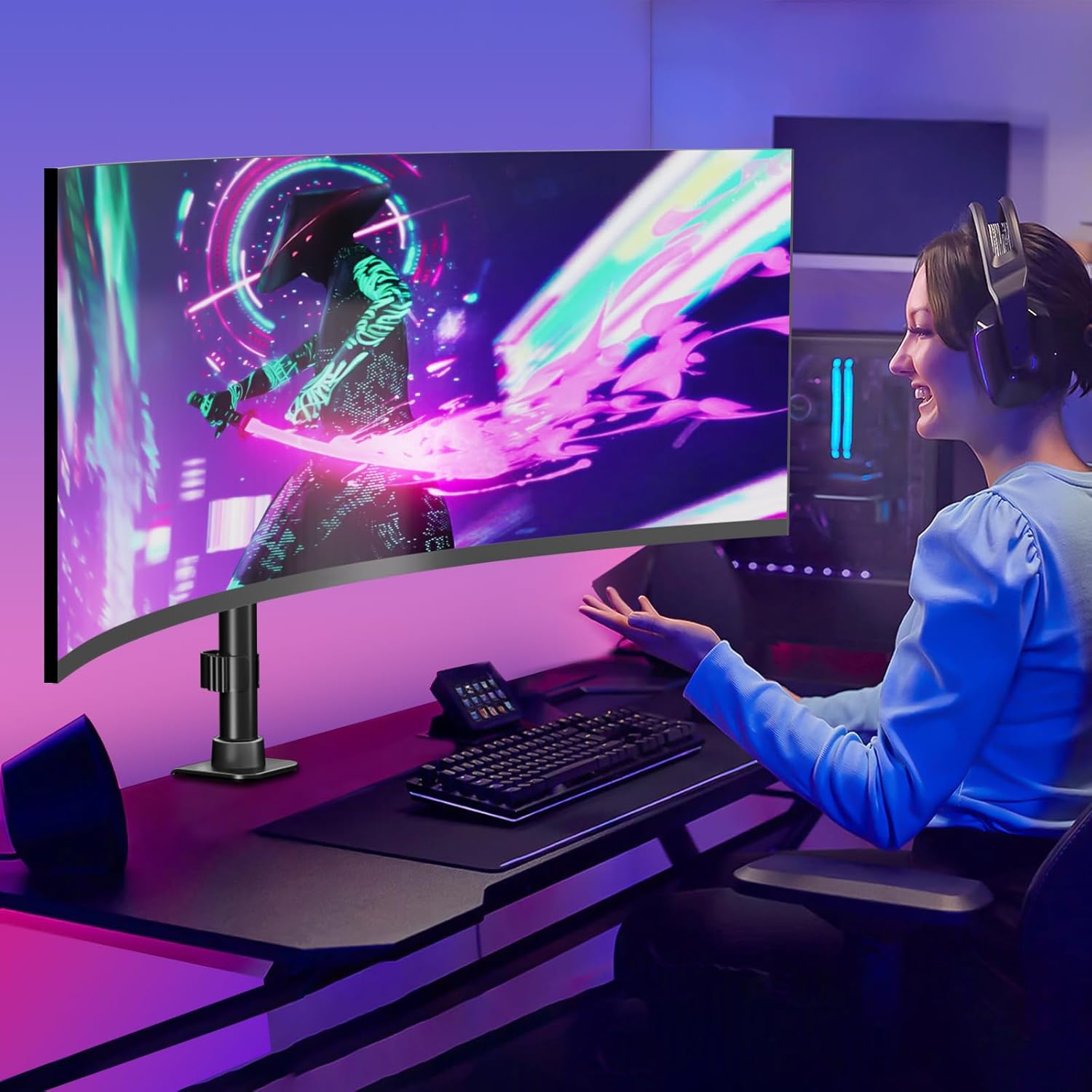 Monitor Arm Ultrawide Heavy Duty 17-49 Inch - Single Monitor Mount holds up to 44lbs, Adjustable Desk Mount Stand, VESA75/100mm, Black