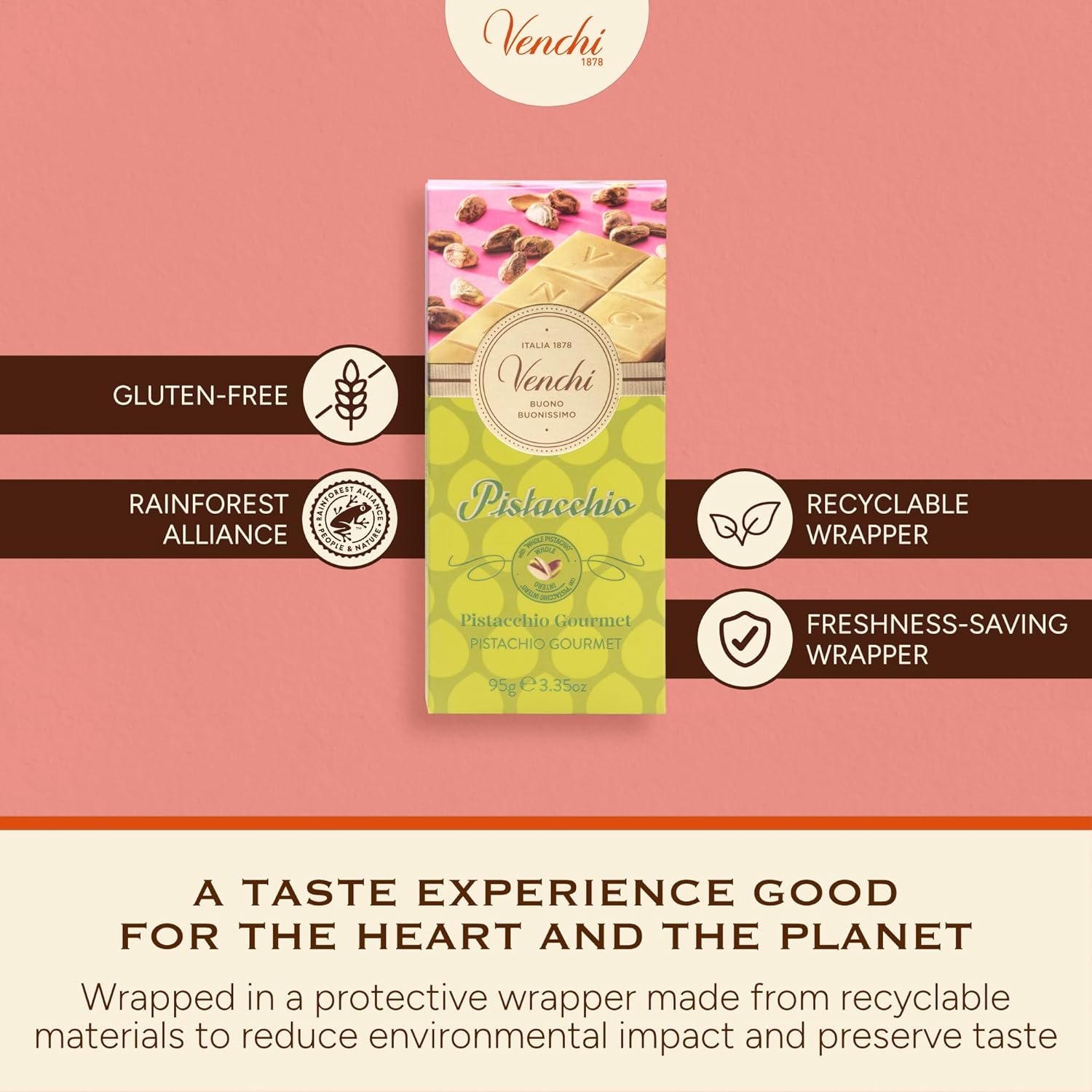 Venchi - Pistachio Gourmet Chocolate Bar - White Chocolate and Pistachio Paste Cream Bar, 3.53 oz - Gluten Free - Image 6