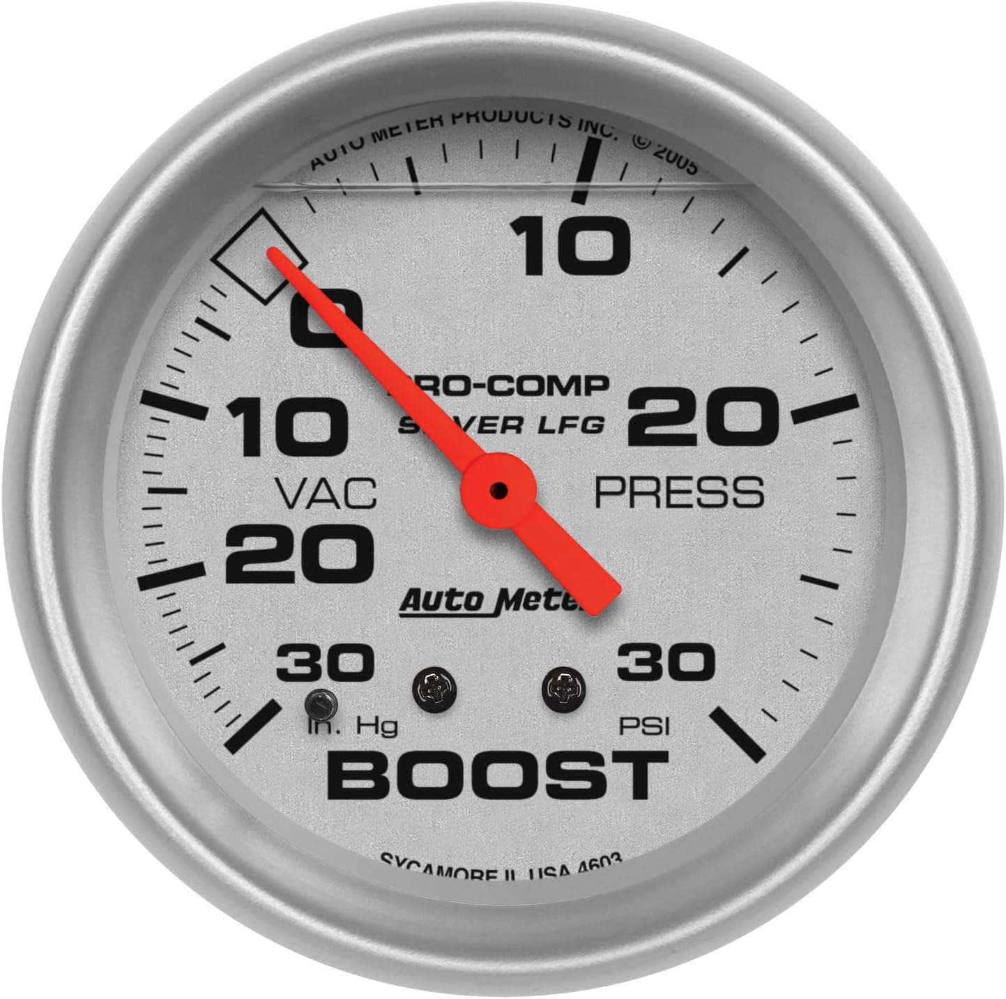 Auto Meter 4603 Silver LFGs Boost/Vacuum Gauge