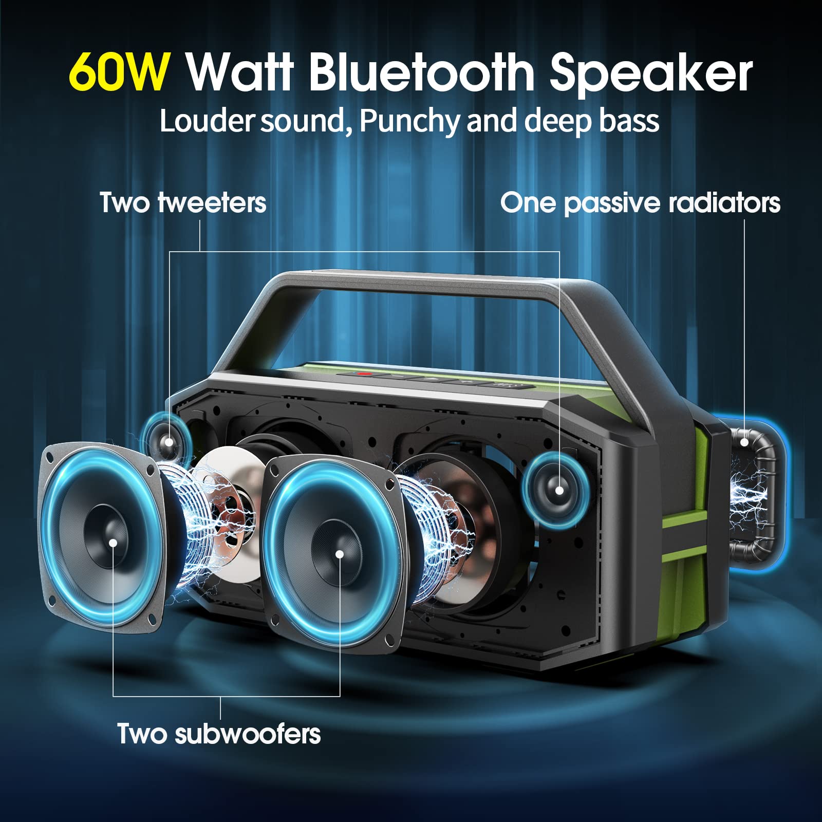 Bluetooth スピーカー、W-KING 60W Amazon.com: W-KING Portable Loud Bluetooth Speakers with
