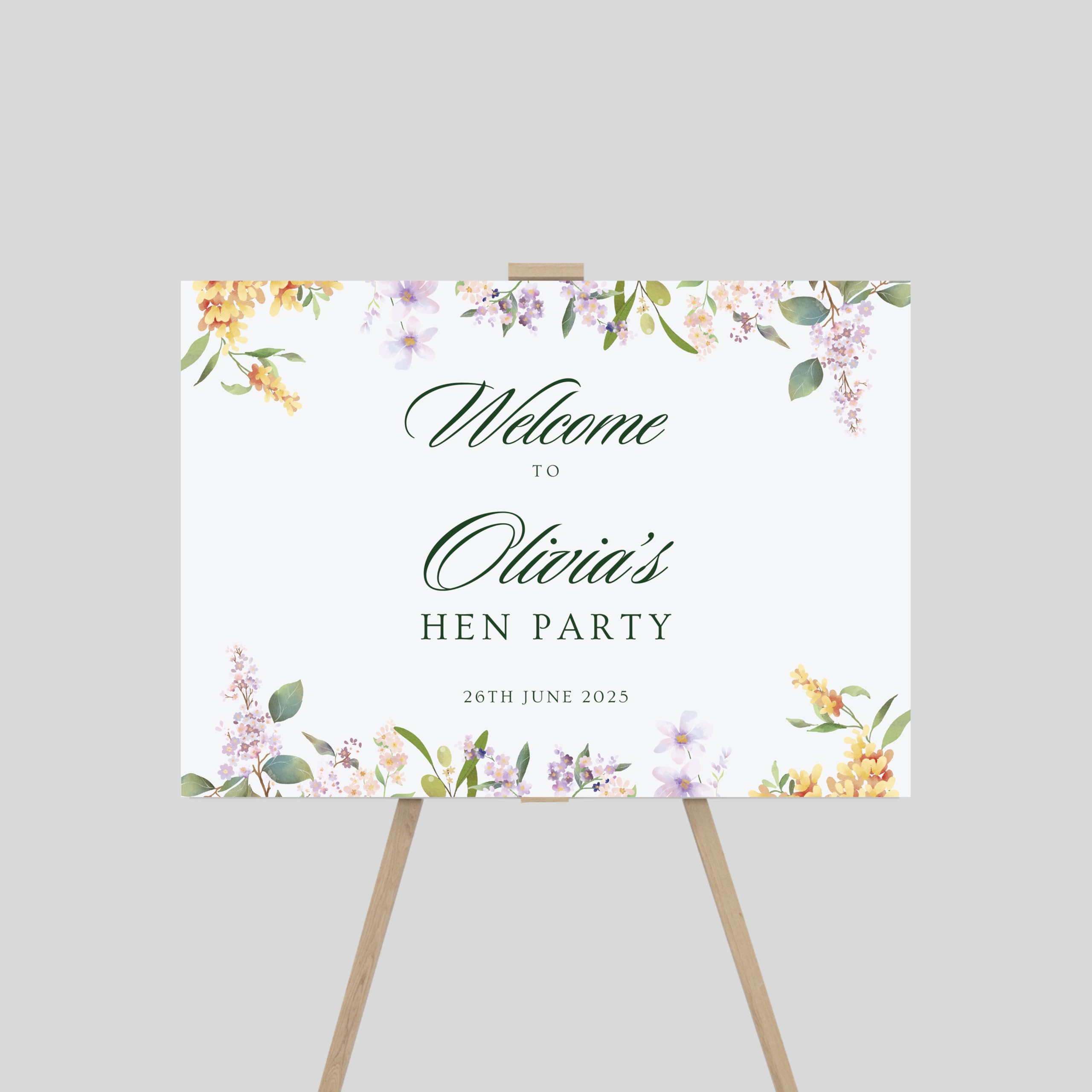 Personalised Hen Party Welcome Entrance Sign Board Floral Design Hen Do Birdal Shower Bachelorette Wedding Party Decor- A1,A2, A3 (Design 11) — image 1