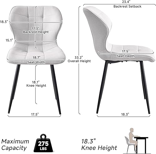 Miniatura 2 de Juego de 4 sillas de comedor, tela resistente al agua, modernas sillas tapizadas para comedor y cocina con patas de metal, color beige (solo sillas)