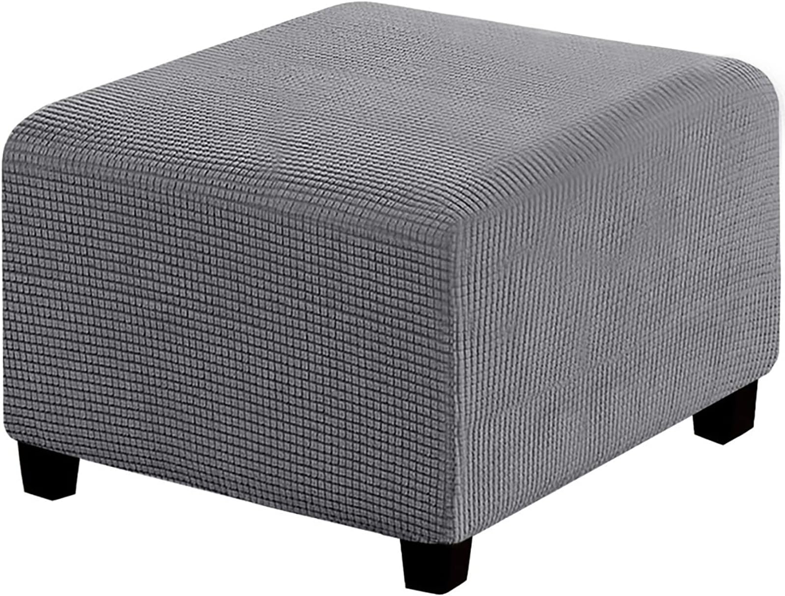 Square Ottoman Cover, Stretch Ottoman Cover Washable Super Soft Universal pouffe cover with Elastic Bottom Anti-Slip Foot stool Jacquard Slipcovers,Light Grey