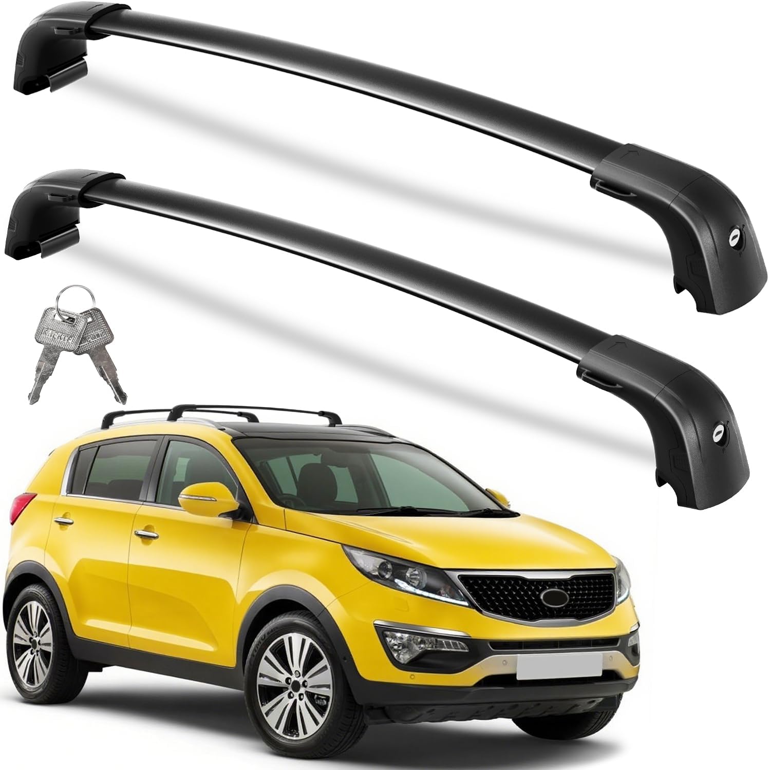 Lockable Roof Rack Cross Bars 220lbs Compatible with Kia Sportage 2010 2011 2012 2013 2014 2015,Heavy Duty Aluminum Roof Rails Crossbars Black Rooftop Luggage Compatible with Kia sportage 2010-2015