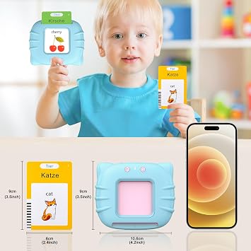 Talking Flash Cards Standard German 112 Sheets 224 Words Talking Flash Cards Educational Toy for Toddlers 2-4 Years Old Interactive Toy for Boys Girls (Blue) Educational Toy for Toddlers Interactive Toy for Boys & Girls Standard German