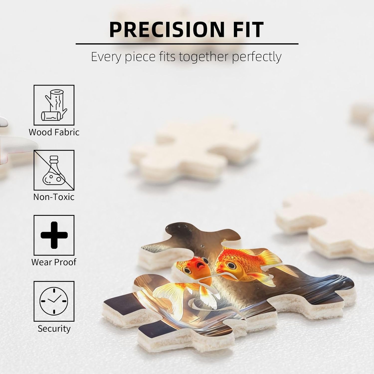Curious Cat Fish Jigsaw Puzzles 500 Pieces for Adults Challenging Funny Kitten Terrified Fish Art Wooden Puzzle for Challenging Family Activity Games