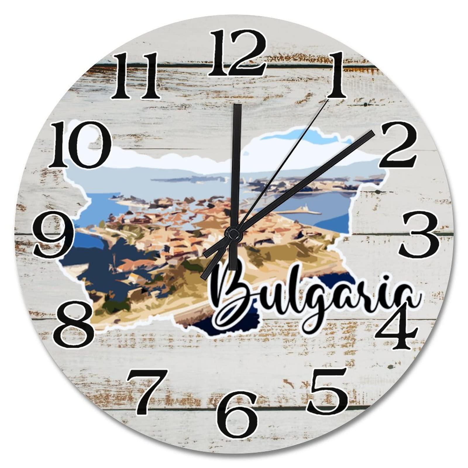 Horloge murale en bois carte de Bulgarie silencieuse 38 cm