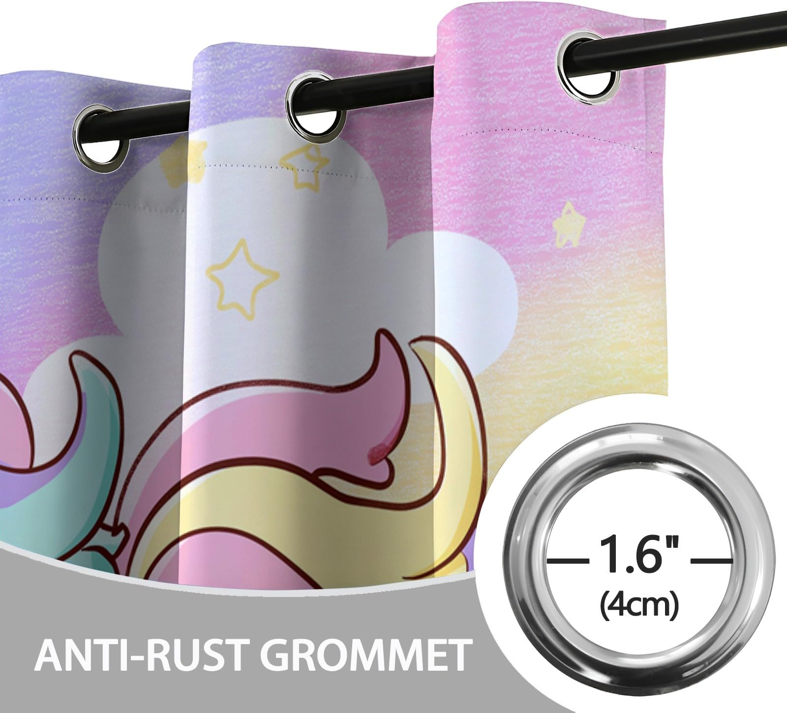Lot de 2 Rideaux Occultants - 3D Licorne Arc En Ciel Mignonne Nébuleuse Rideau De Fenêtre Isolant Thermique Phonique en Polyester pour Chambre d'enfant Salon Maison Bureau Décoration 110 x 215 cm