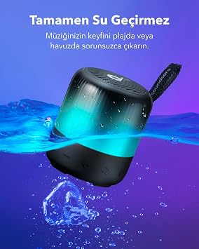 Soundcore by Anker Glow Mini Taşınabilir Hoparlör, 360° Sesli Bluetooth Hoparlör, Işık Gösterisi, 12 Saat Pil, Özelleştirilebilir EQ, IP67 Su ve Toz Geçirmez, Mavi