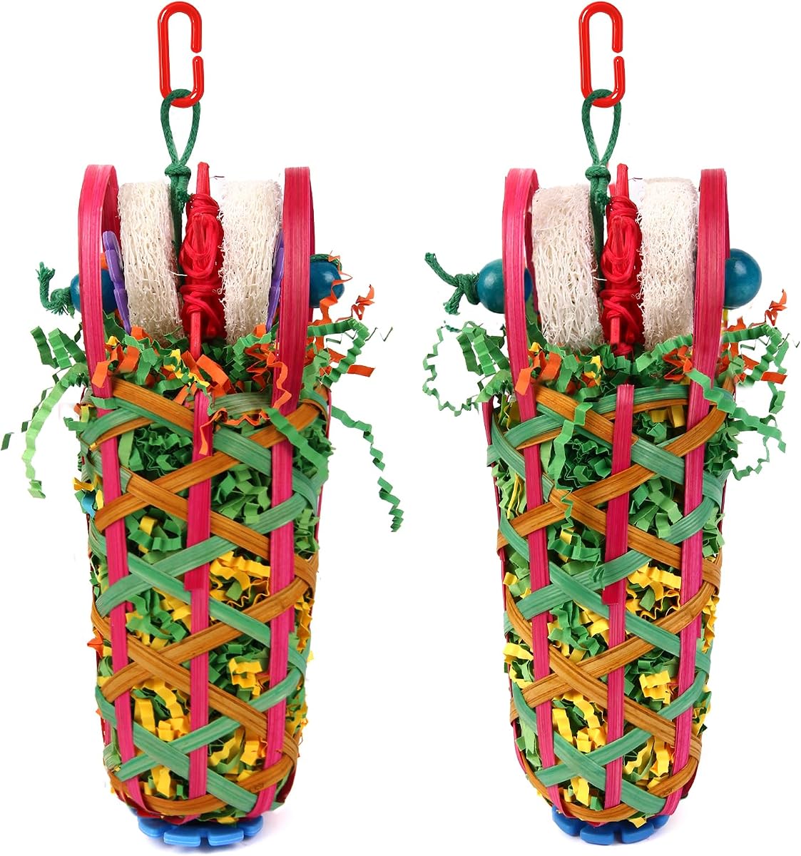 Parakeets Toys, 2 PCS Bird Chewing Toys – Perfect for Cockatoos, Conures, Love Birds, Small & Medium Parrots, Fun Foraging & Tearing Bird Cage Accessories (Seeking Food Basket)