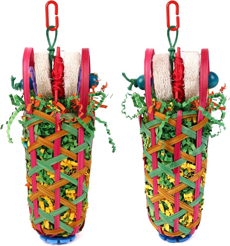 Parakeets Toys, 2 PCS Bird Chewing Toys – Perfect for Cockatoos, Conures, Love Birds, Small & Medium Parrots, Fun Foraging & Tearing Bird Cage Accessories (Seeking Food Basket)