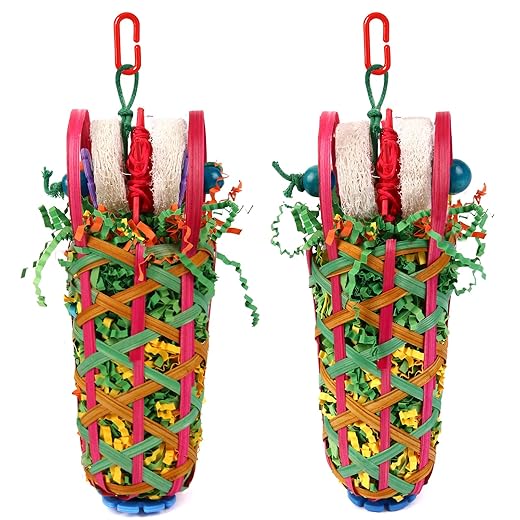 Kyouki Parakeets Toys, 2 PCS Bird Chewing Toys – Perfect for Cockatoos, Conures, Love Birds, Small & Medium Parrots, Fun Foraging & Tearing Bird Cage Accessories (Seeking Food Basket)
