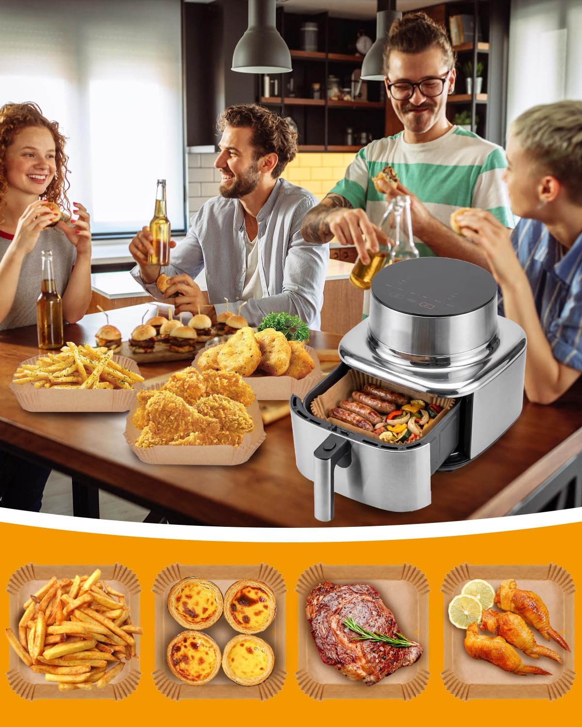 Air Fryer Liners Disposable Compatible with Cosori Iconic Stainless Steel