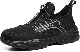 Hogent Steel Toe Shoes for Men Women, Puncture Resistant Work Shoes, Lightweight Breathable Slip On Safety Sneakers Ideal for Construction Warehouse Manufacturing