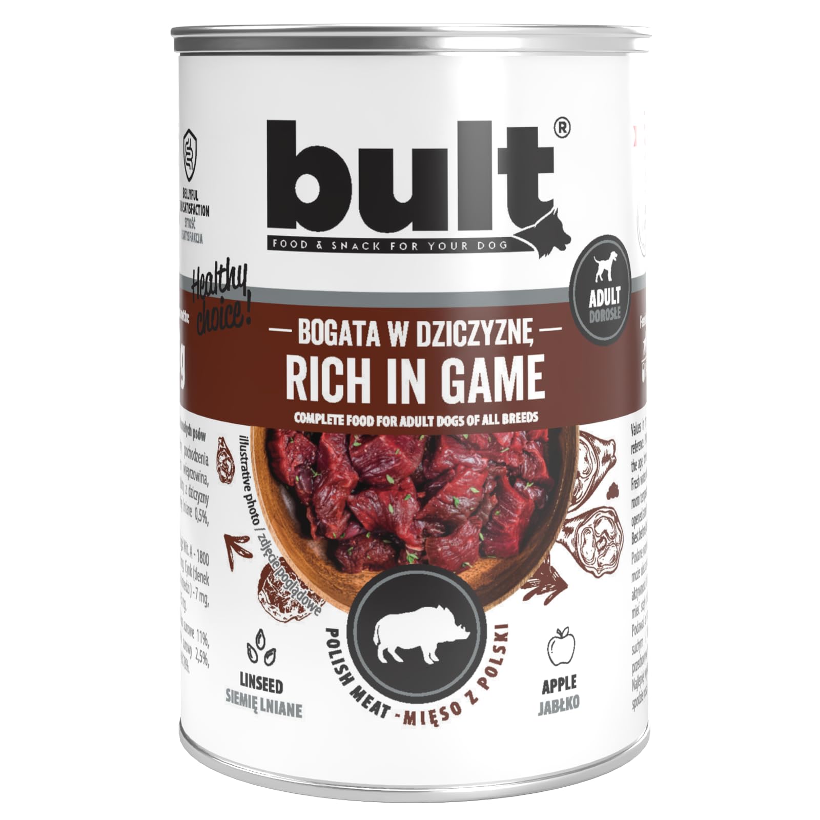 BULT, Mokra Karma dla Psa, Mix Smaków (Dorsz, Dziczyzna, Indyk, Jagnięcina, Kaczka, Wołowina), 400g x 24 Puszki, dla Dorosłych Psów, Pełnoporcjowa, z Ryżem i Warzywami