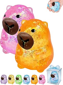 Capybara Squishy Glitter Animal Squeeze Balls Cute Capybara Stress Ball Anxiety Relief Slow Rise Adult Sensory Fidget Tool Gift Sparkling Desk Decor Collectibles Decompression Dough2pcs Set1