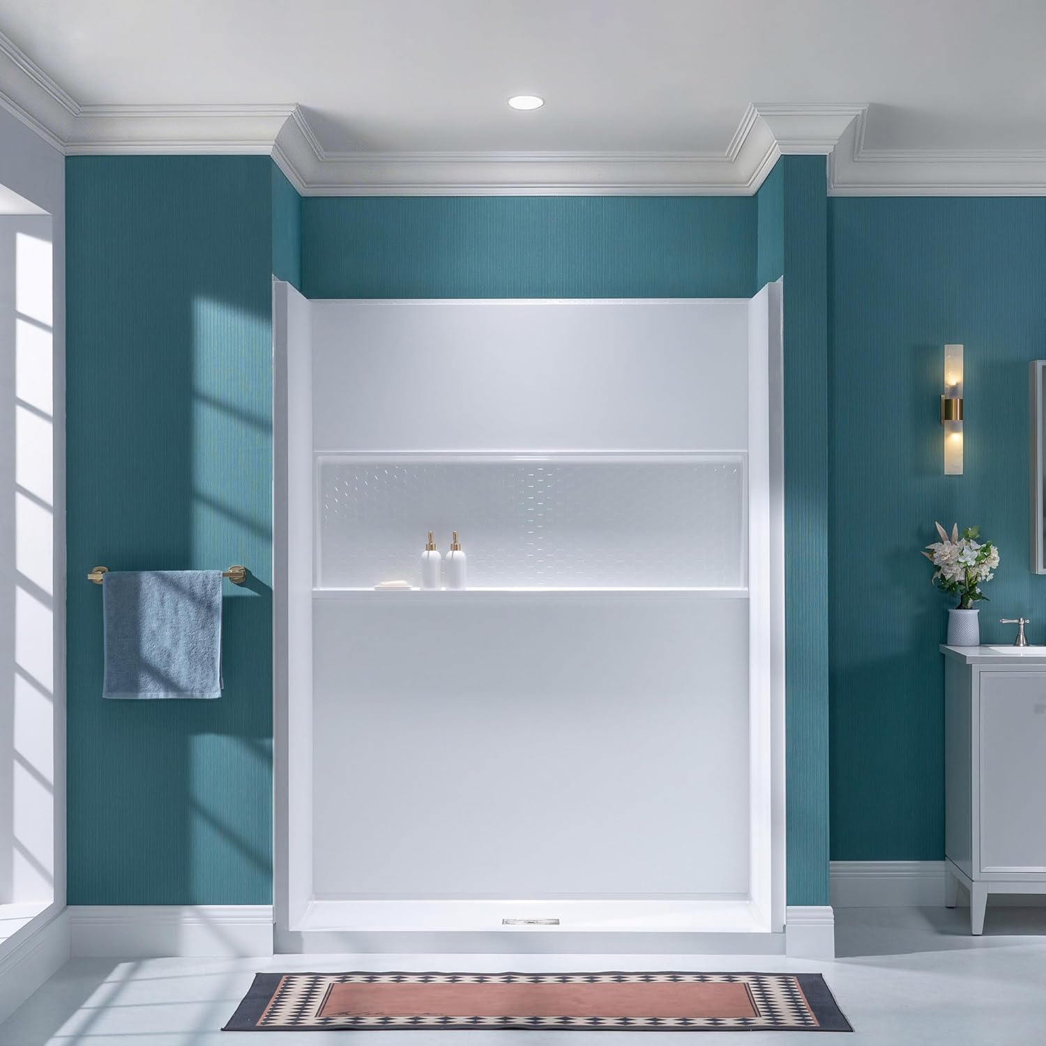 WOODBRIDGE 60"W × 32"D × 77"H 4-Piece Solid Surface Shower Wall Panels, Matte White, Easy to Install, BSNP-6032-MW77