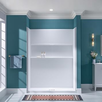 WOODBRIDGE 60"W 32"D 77"H 4-Piece Solid Surface Shower Wall Panels, Matte White, Easy to Install, BSNP-6032-MW77