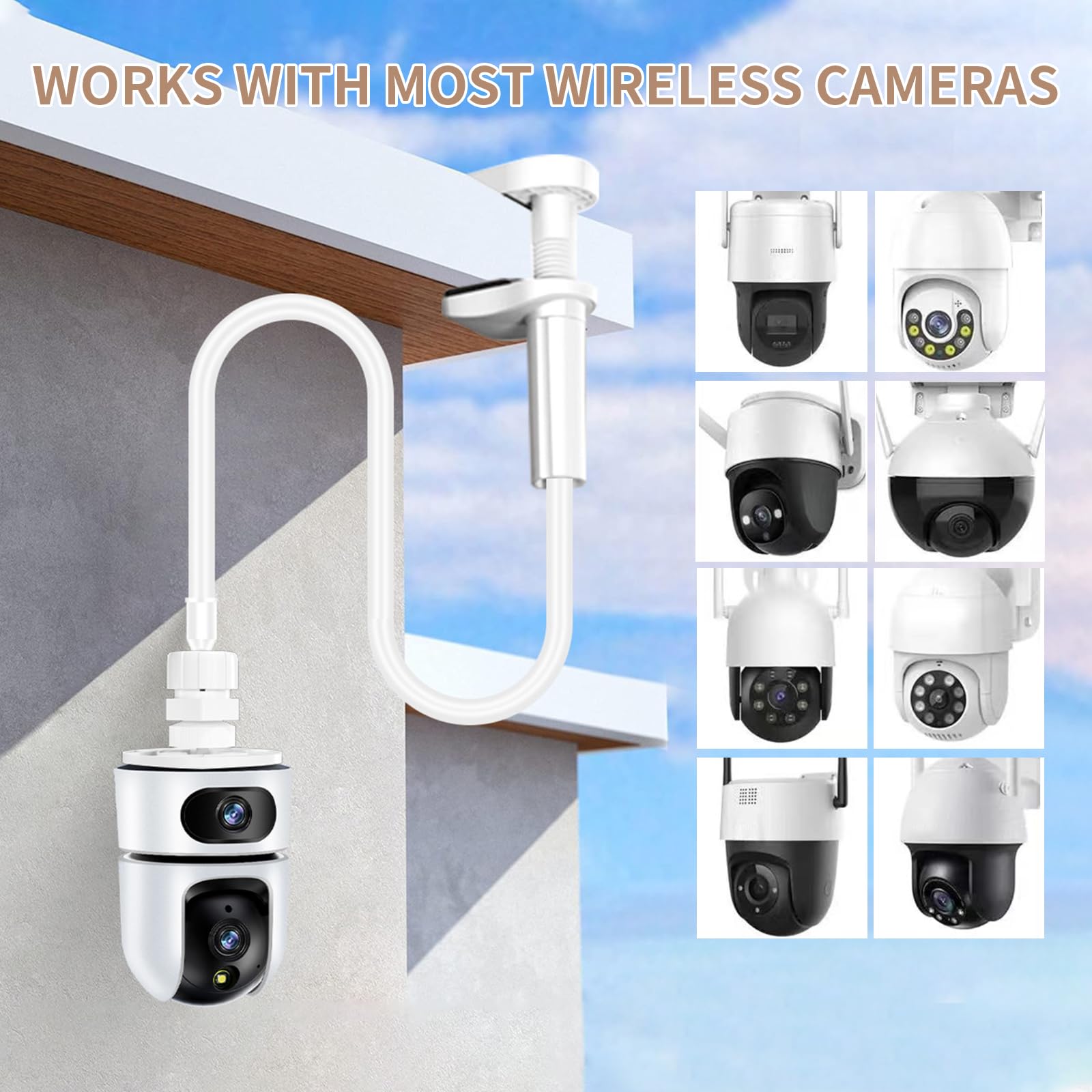 Soporte Camara Vigilancia Ajustable de 360° Grados Soporte para Cámara con Clip, Soporte de Pared de Metal para Cámara con 1/4 Rosca para Interiores y Exteriores,1pcs Blanco