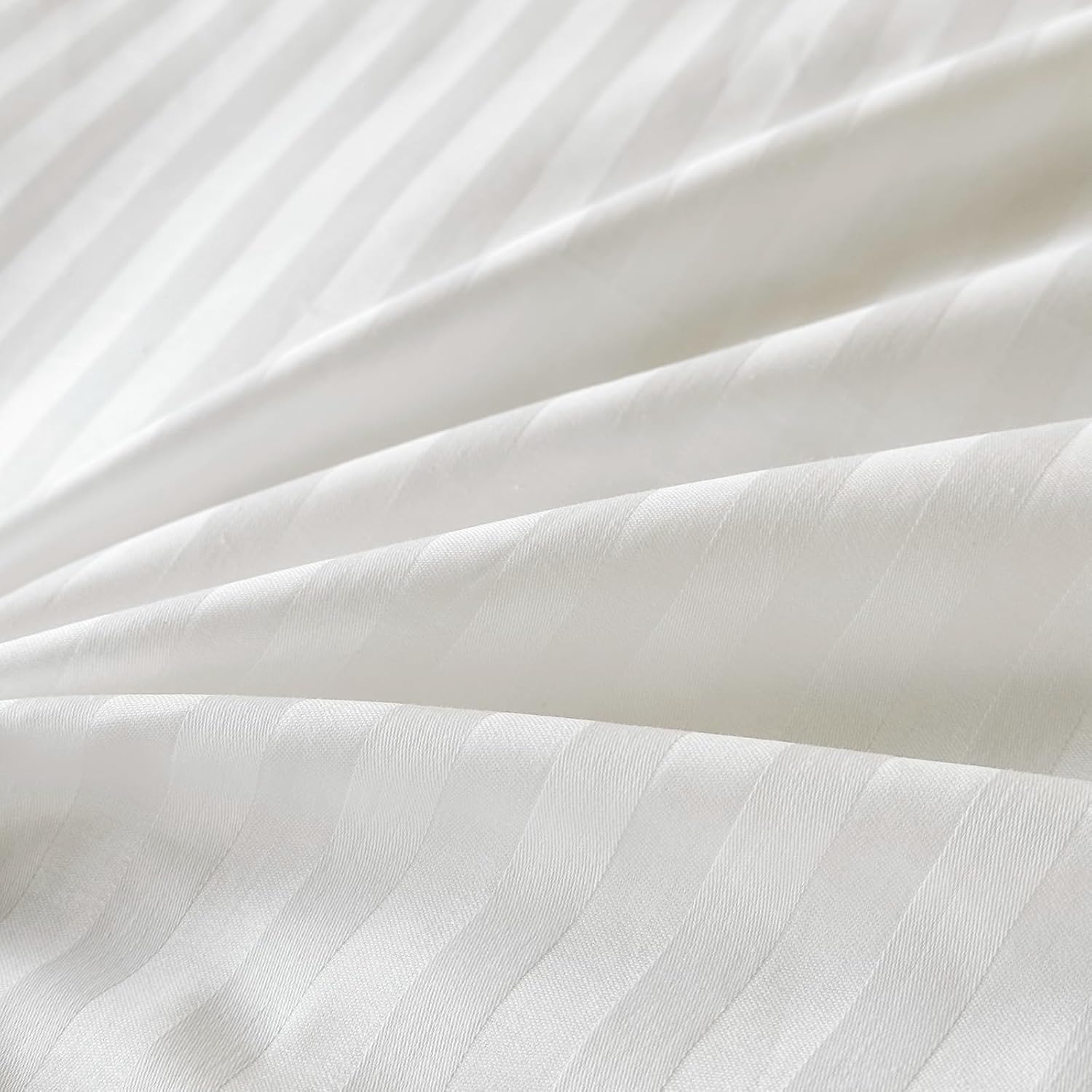 Hotel Bedding Duvet Cover King Size Cotton White Satin Pin Striped Textured with Zipper - Duvet Cover King 3 Pcs Set 104x90 - Comforter Cover/Quilt Cover King Size