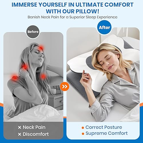Miniatura 3 de Almohada cervical para dormir, almohada de espuma viscoelástica para dormir lateral, almohadas ergonómicas para aliviar el dolor de cuello,
