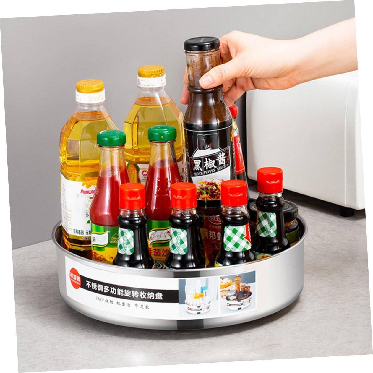 Rotating Stainless Steel Swivel Tray for Kitchen Storage Multi-Purpose Seasoning Jar Organizer Small Lazy Susan for Fridge and Pantry Practical and Stylish Design