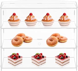 OUKANING 3 Tray Acrylic Display Case, Rectangular, Clear, 18.7 x 14.8 x 8.5 inches, Retail Countertop Display Case