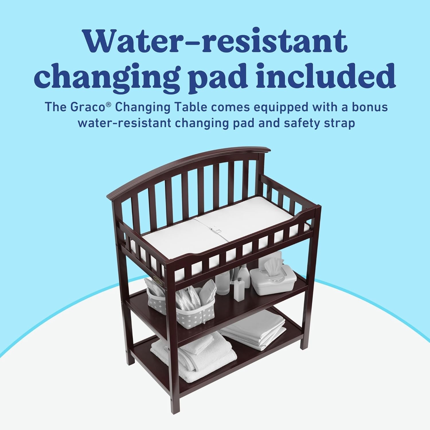 Graco Changing Table with Water-Resistant Changing Pad (Espresso) – GREENGUARD Gold Certified, Multi Storage Nursery Changing Table for Infants and Babies