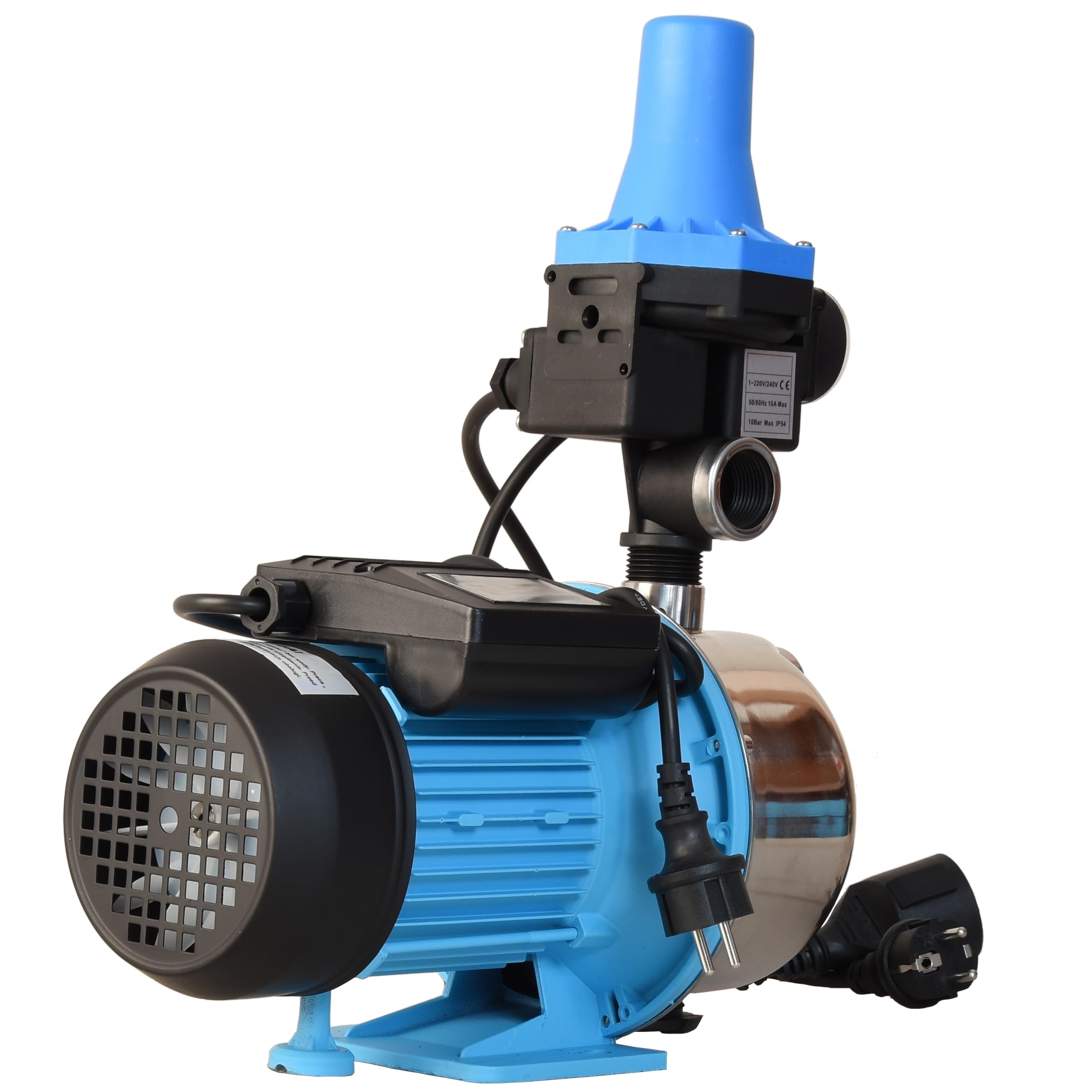 Pompe de Jardin Professionnelle JX 1100 avec Pressostat CSK 31 - Pompe à Eau (1100 W, 3600 l/h, hauteur de Refoulement 50 m) - Pompe arrosage INOX - Commande de Pompe - Protection Fonctionnement à Sec