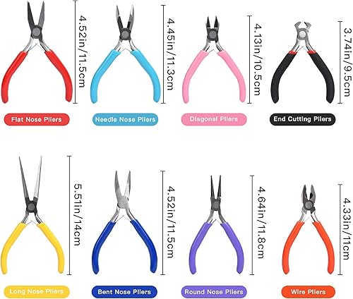Miniatura 2 de Supkiir Juego de 8 alicates para hacer joyas con bolsa, alambre, diagonal, corte de extremo, nariz larga, planos, doblados, alicates de punta redonda