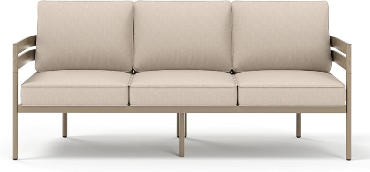 SUNSHINE VALLEY Metal Frame Outdoor Patio Sofa with Cushion, Wood-Like Patio Couch for Deck Balcony Front Porch