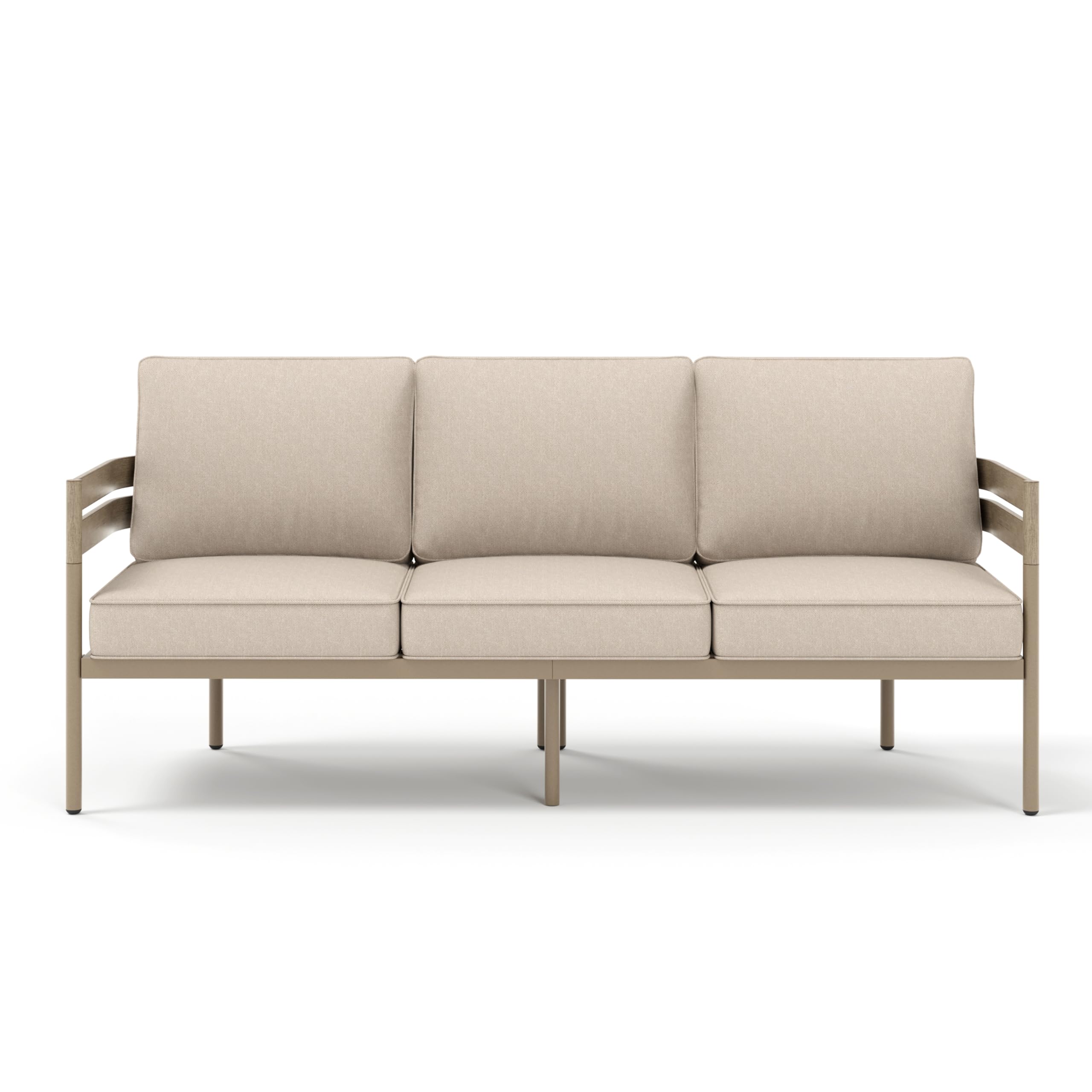 SUNSHINE VALLEY Metal Frame Outdoor Patio Sofa with Cushion, Wood-Like Patio Couch for Deck Balcony Front Porch