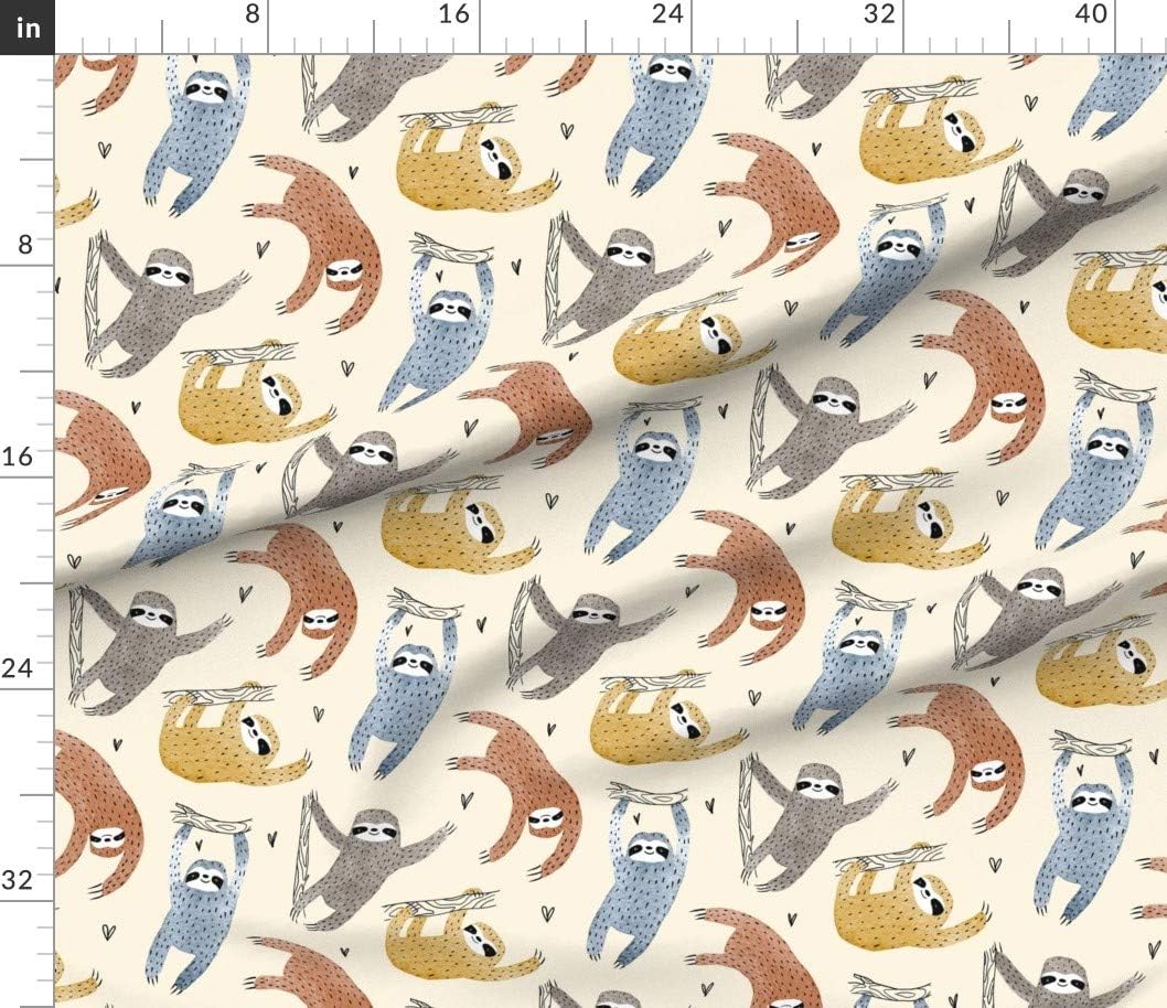 Spoonflower Fabric - Watercolor Sloths Safari Animals Gender Neutral Valentine's Love Printed on Petal Signature Cotton Fabric by The Yard - Sewing Quilting Apparel Crafts Decor