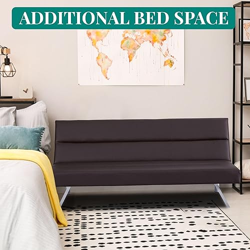 Miniatura 4 de Naomi Home Sofá cama futón de piel sintética, moderno sofá plegable convertible con patas cromadas, mini, de cuero, pequeño, para dormitorio, sala