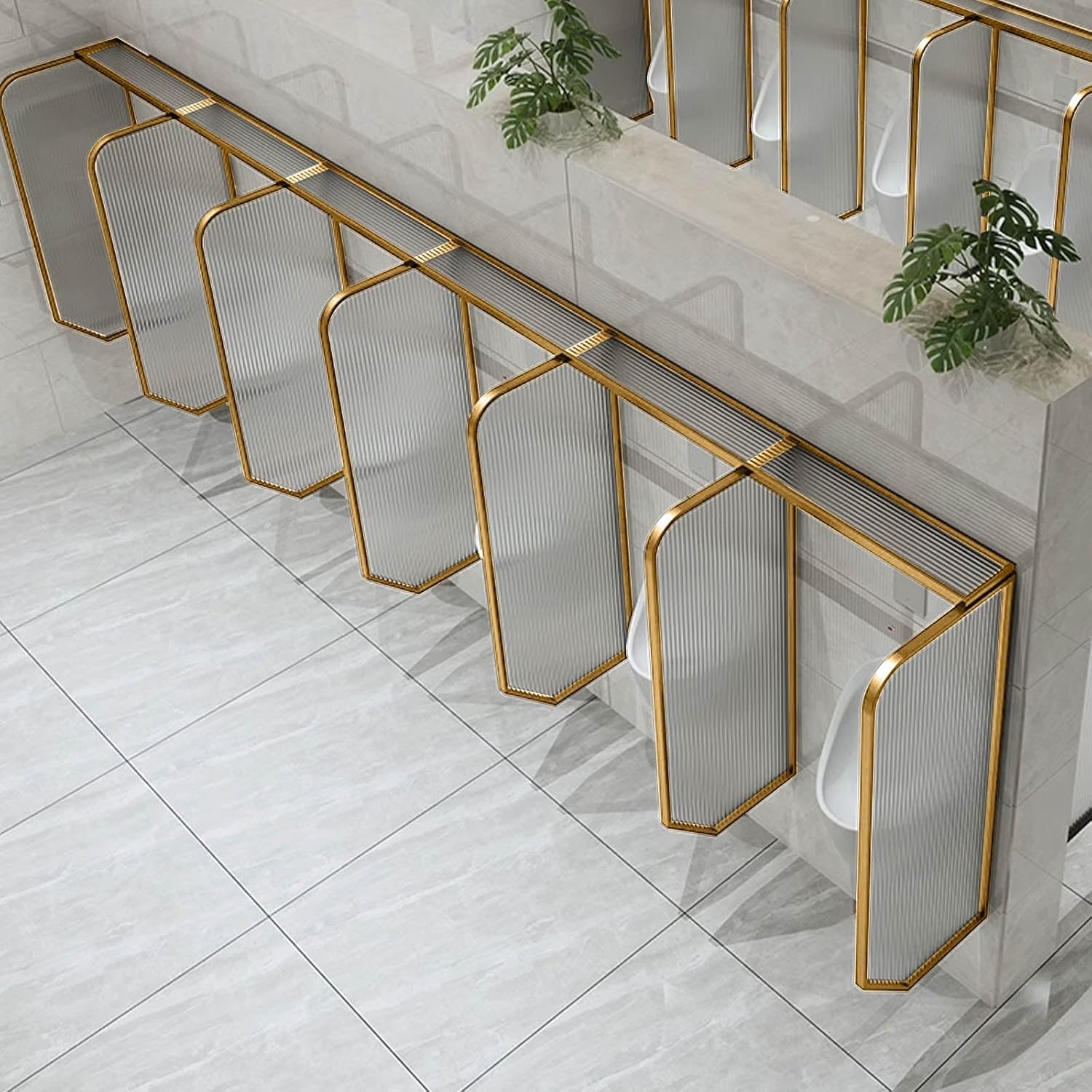 1~5 Pcs Men's Urinal Privacy Screen Modern Bathroom Partition 15.7"x47.2" Public Toilet Partition Large Freestanding Divider Wall-Mounted Hotel Toilet Partition, Black/Gold, Translucent Glass(Gold,1 p