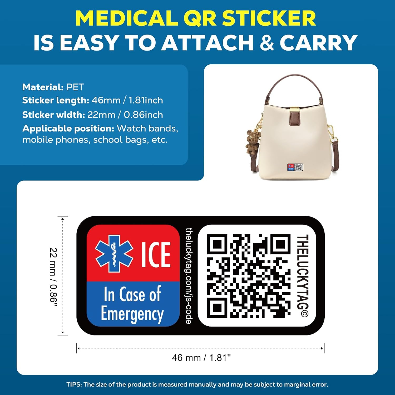 4-Pack Emergency Medical QR Code Stickers Medical Alert Stickers