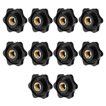 Giantree 10 Pcs Metric M8 Star Shape Knurled Clamping Nuts, Black Plastic Screw-On Handle Clamping Knob Grip Assortment for Machinery Equipment Latche