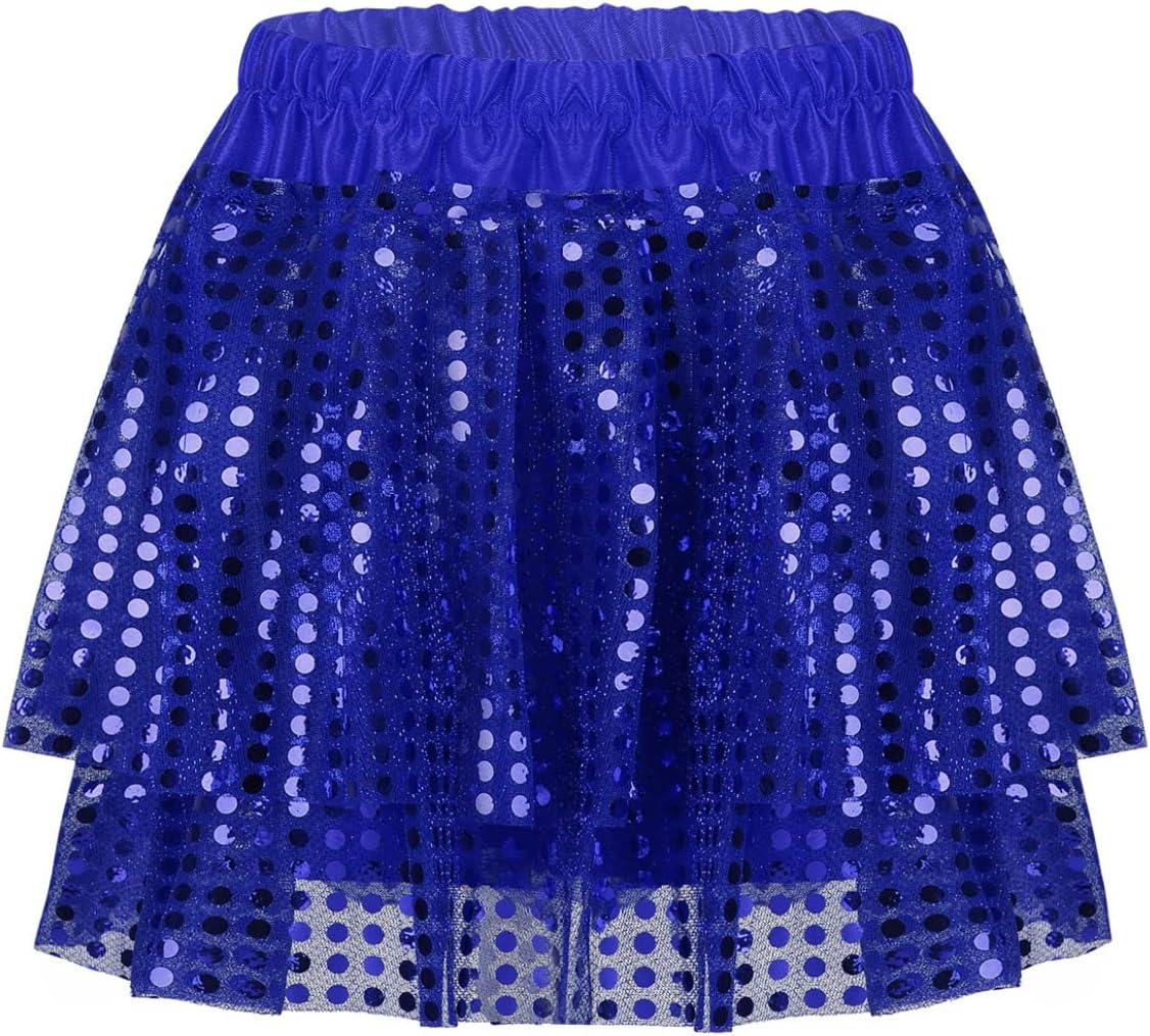Hansber Dance Skirts for Flower Girls Shiny Metallic Tutu Skirts Dancewear Latin Jazz Performance Costumes